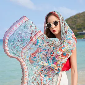 100% Silk Long Scarf Luxury New Design Beach Blanket Shawl