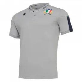 2019-2020 Italy Macron Rugby Official Cotton Polo Shirt Grey