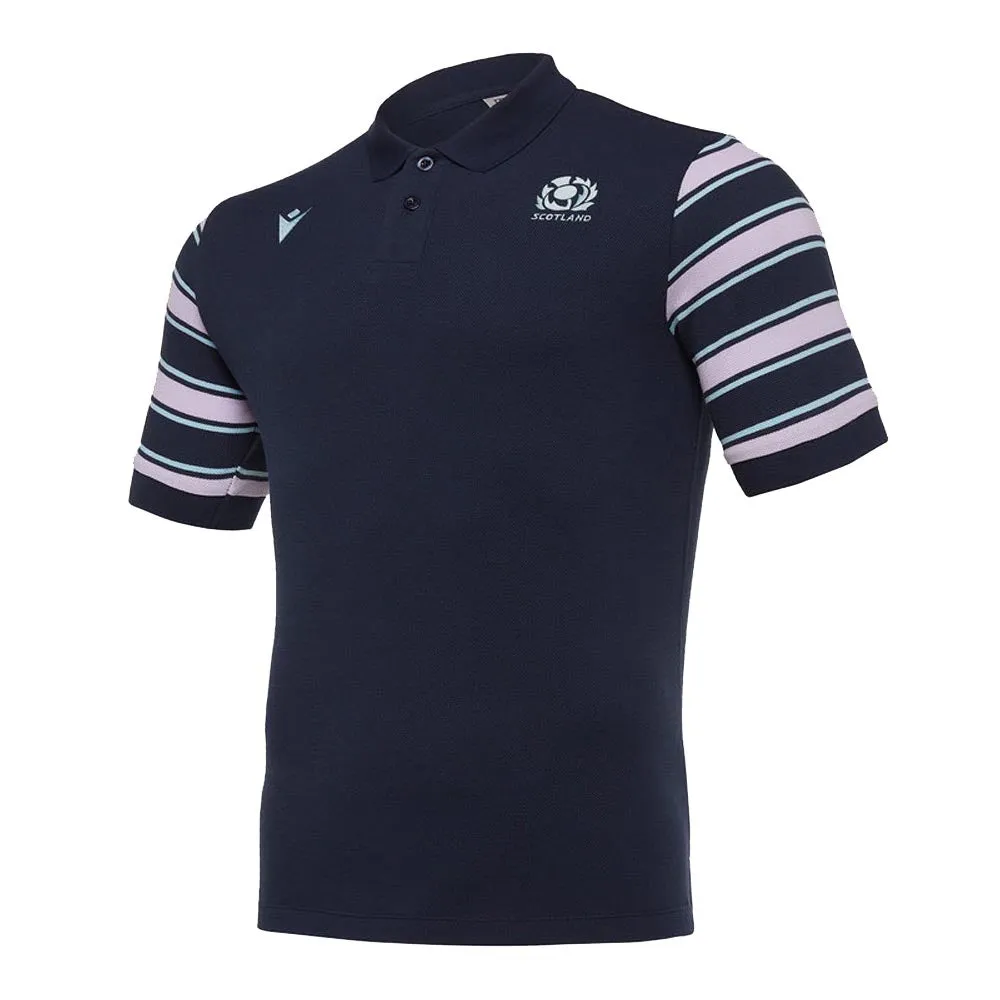 2019-2020 Scotland Macron Rugby Leisure Stripe Polo Shirt (Navy)