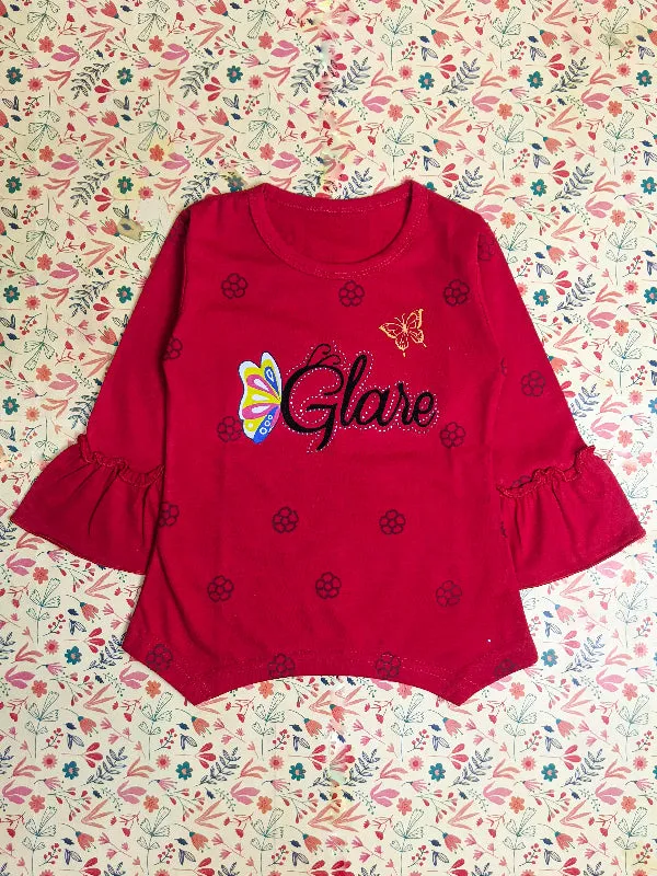 2Yrs - 7Yrs Glow Red T-Shirt For Girls SK GTS16