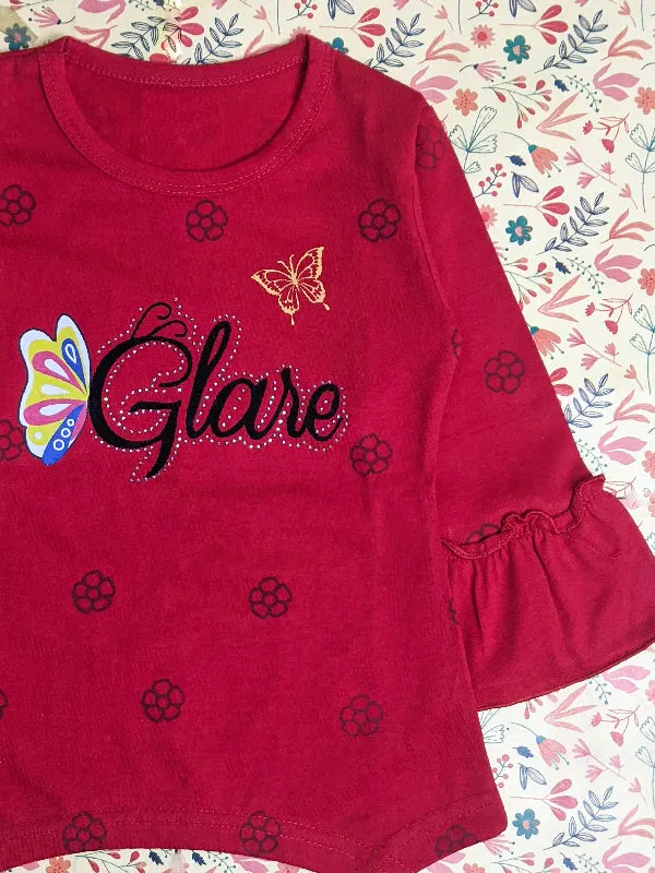 2Yrs - 7Yrs Glow Red T-Shirt For Girls SK GTS16