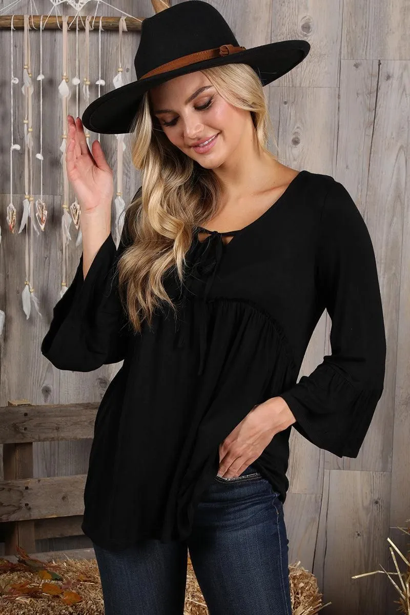 3/4 SLEEVE WITH NECK STRING DETAILED TOP