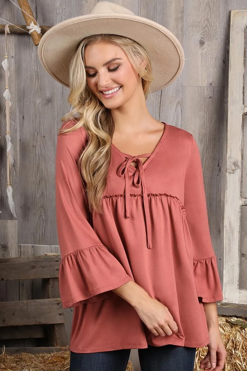 3/4 SLEEVE WITH NECK STRING DETAILED TOP