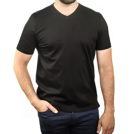 7 Downie St. - Black Mercerized Cotton V-Neck T-Shirt