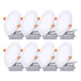 (8-Pack) Barrina LED Downlight 3000K, 6 inches 12W 1020lm, Dimmable, Ultra-Thin Recessed Ceiling Light with Junction Box, Wafer Light, Down Light, Warm White Panel Lights