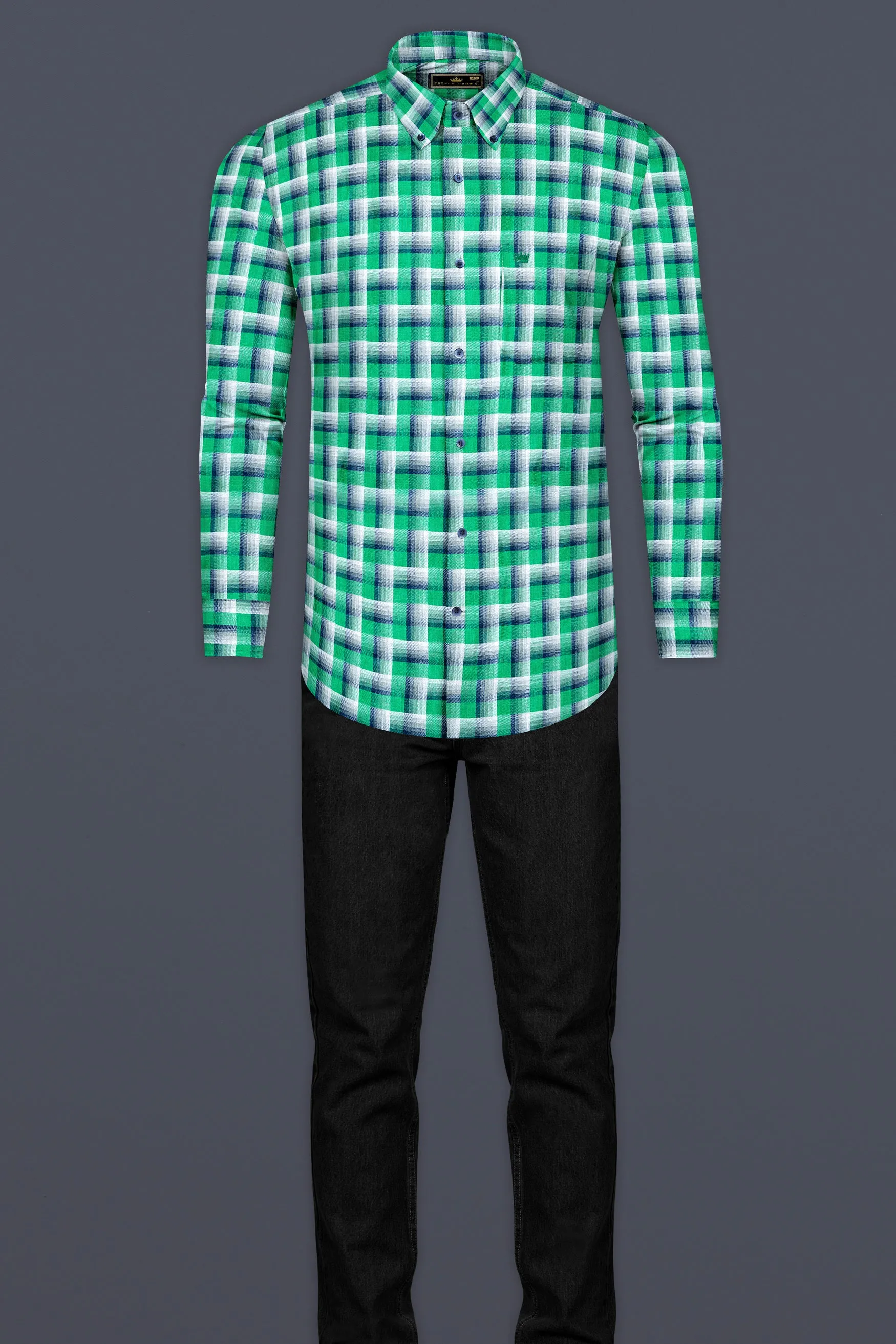 Acapulco Green and Bright White Twill Premium Cotton Shirt