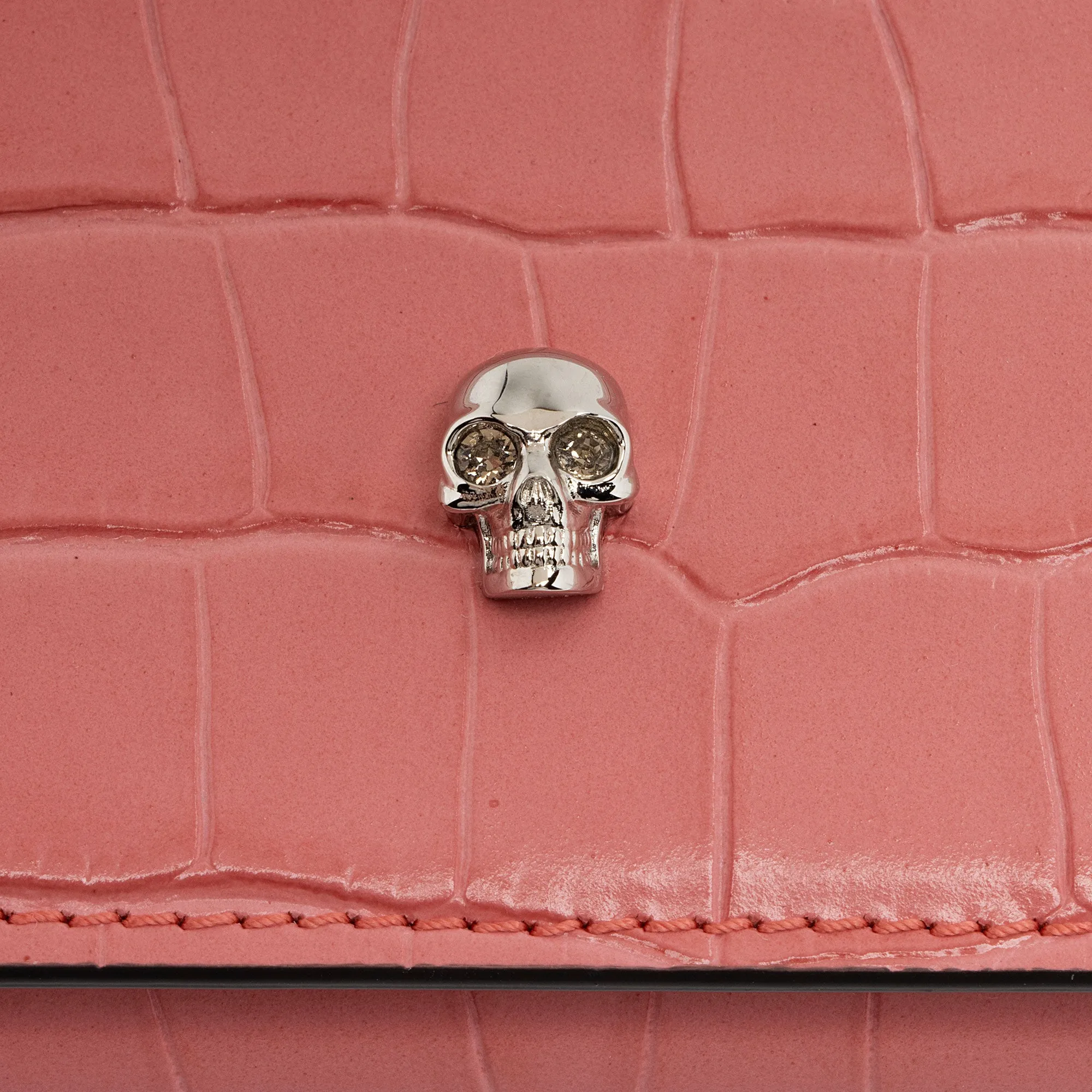 Alexander McQueen Croc Embossed Leather Skull Wallet On Chain (SHF-43Iz7x)