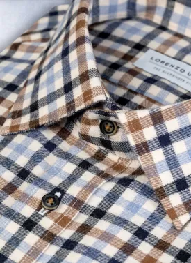 Alexander Sport Shirt in Navy and Taupe Plaid