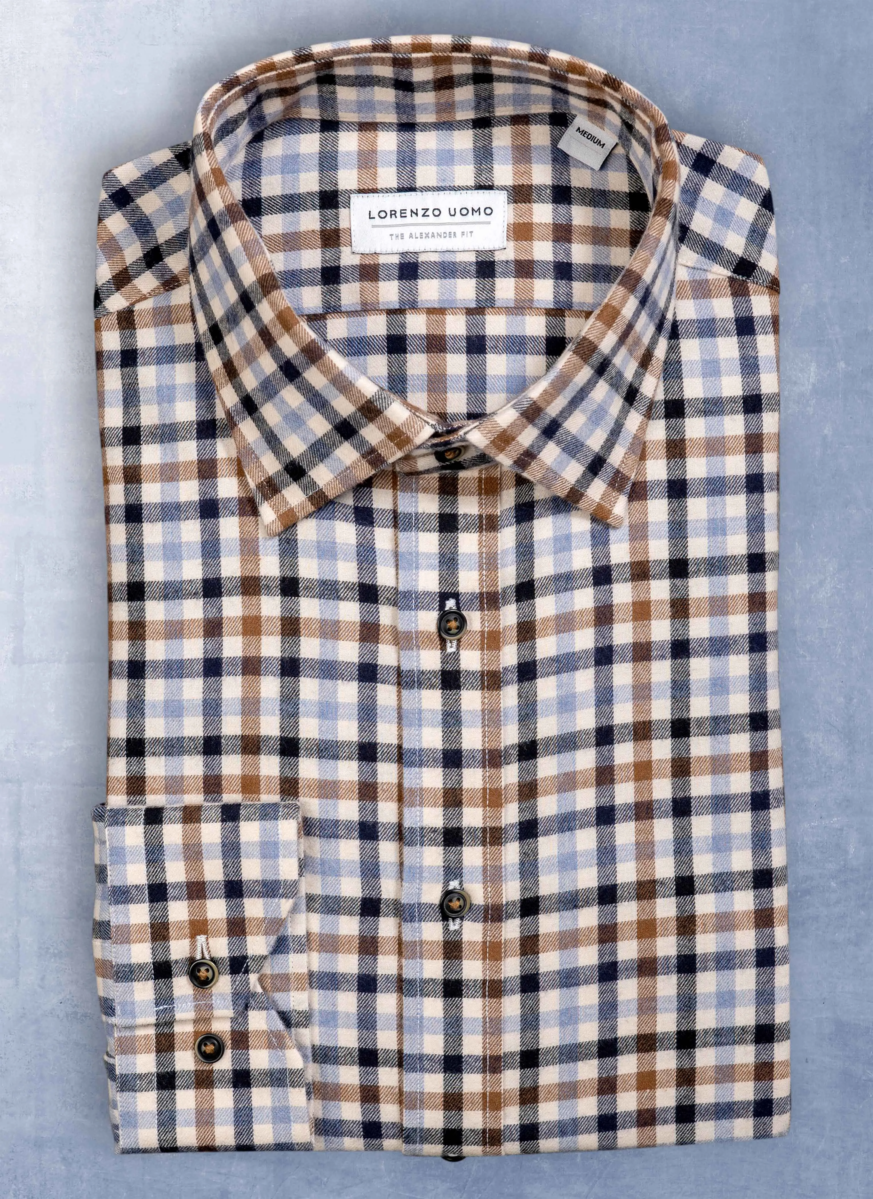 Alexander Sport Shirt in Navy and Taupe Plaid