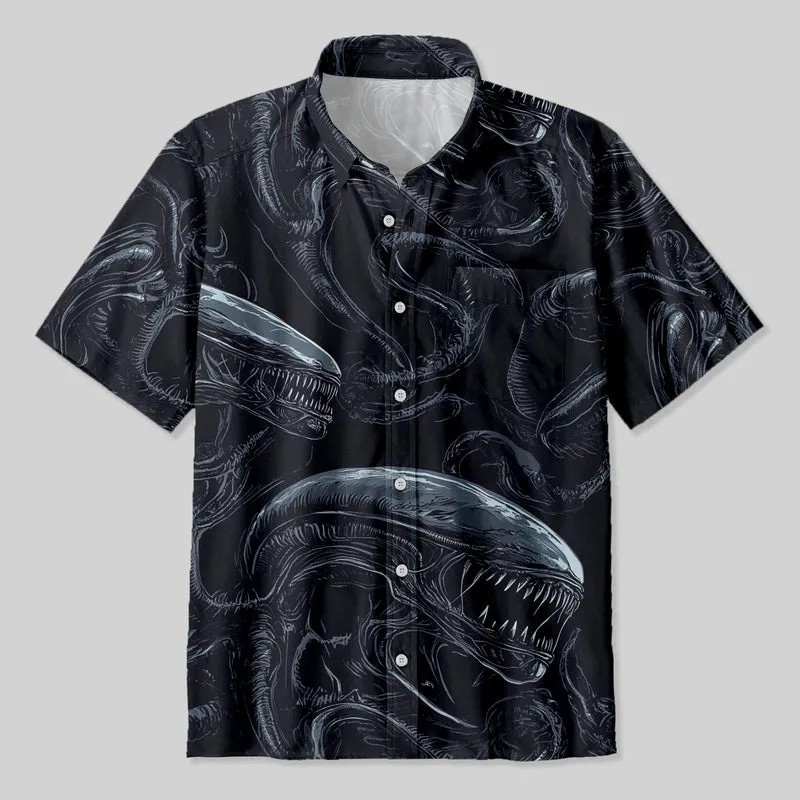 Alien Dark Blue Button Up Pocket Shirt