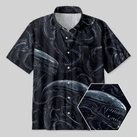 Alien Dark Blue Button Up Pocket Shirt