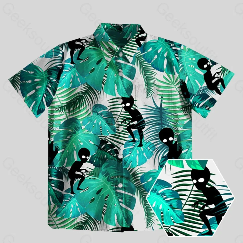 Alien Hawaiian style Button Up Pocket Shirt