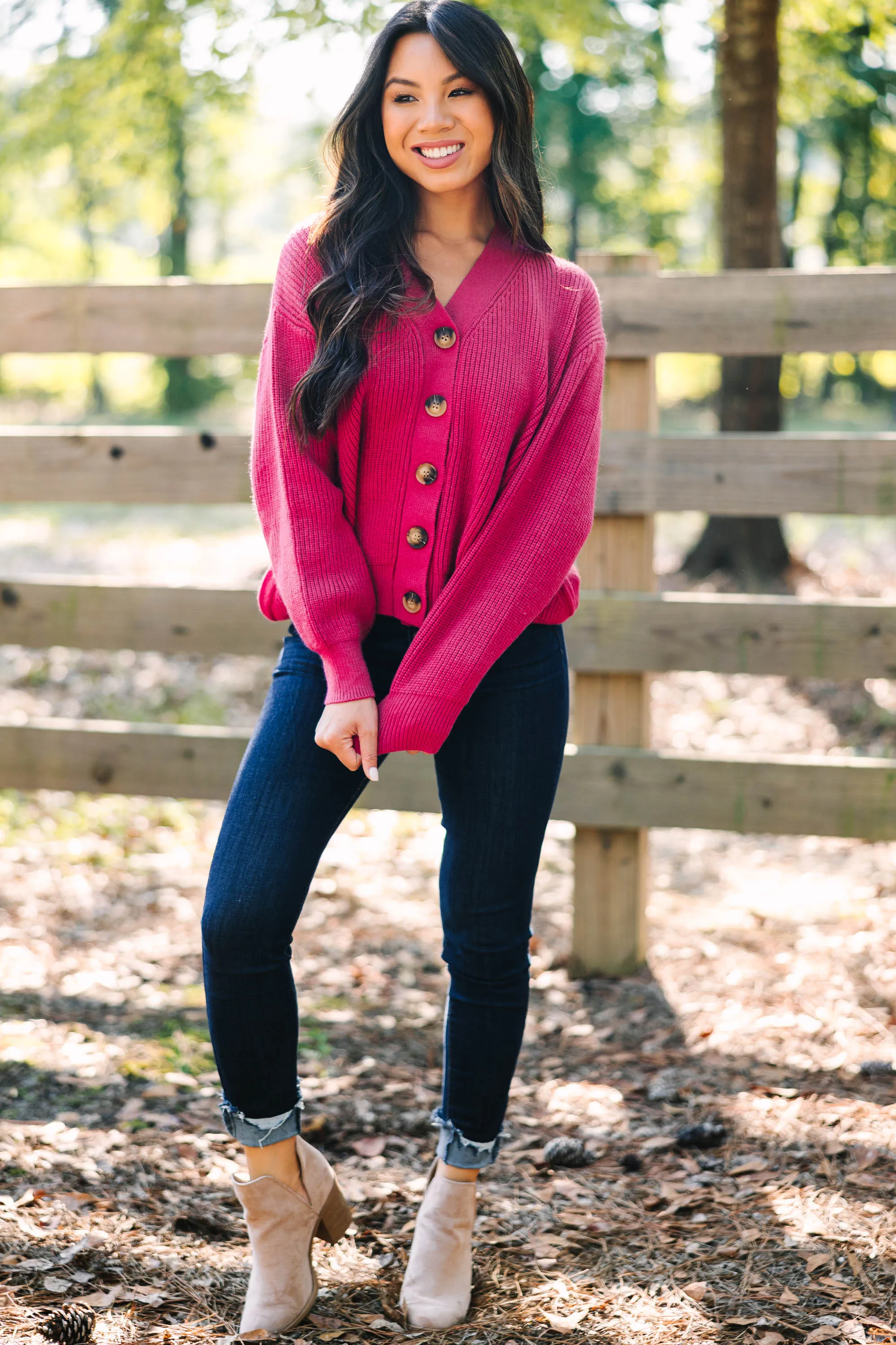 All Figured Out Deep Rose Pink Cardigan