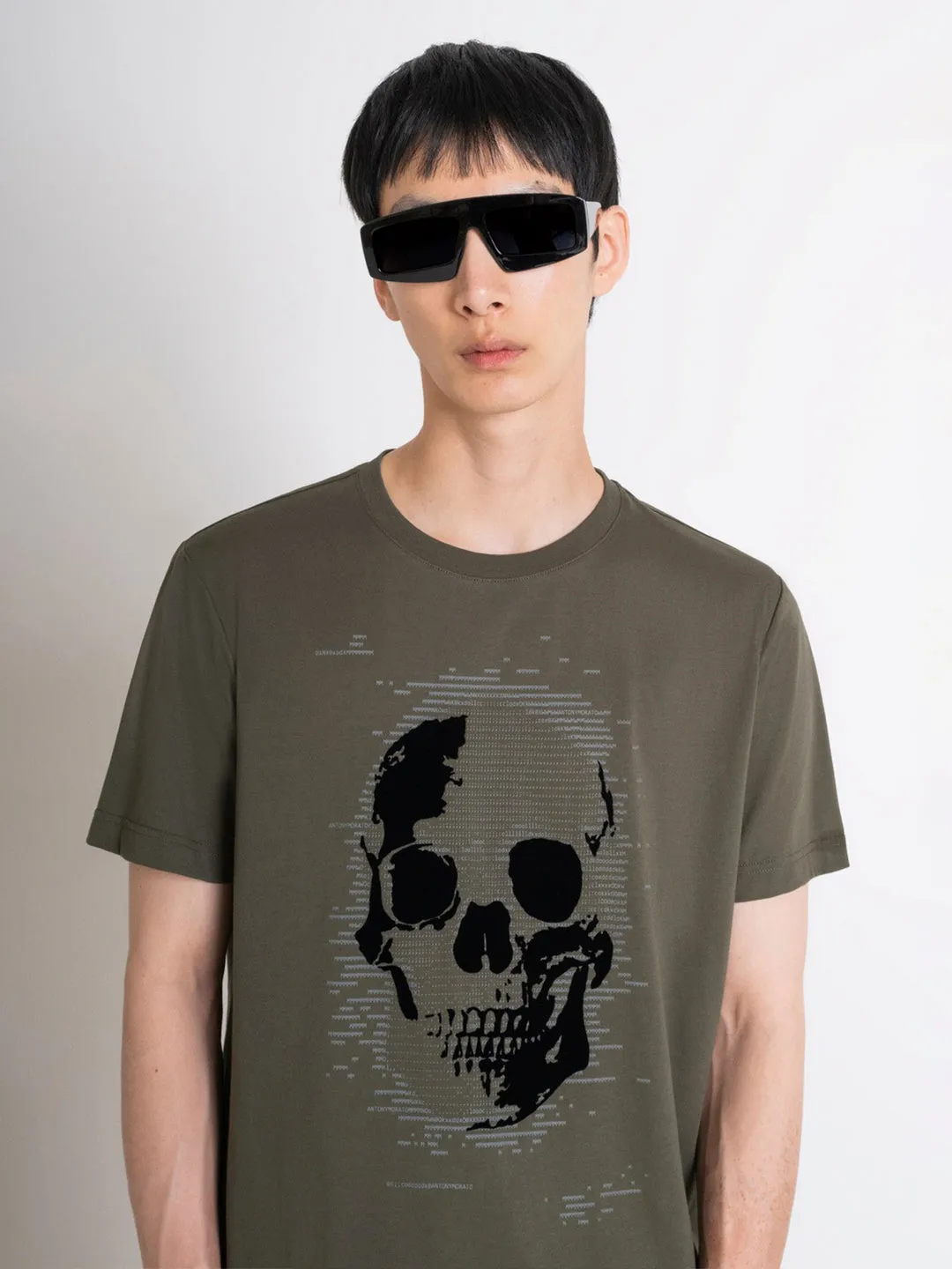 Antony Morato Men Green Printed Round Neck Short Sleeves T-Shirt