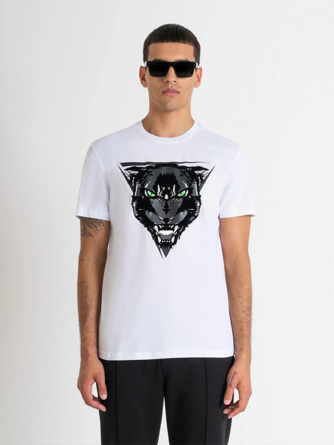 Antony Morato Men White Printed Round Neck Short Sleeves T-Shirt