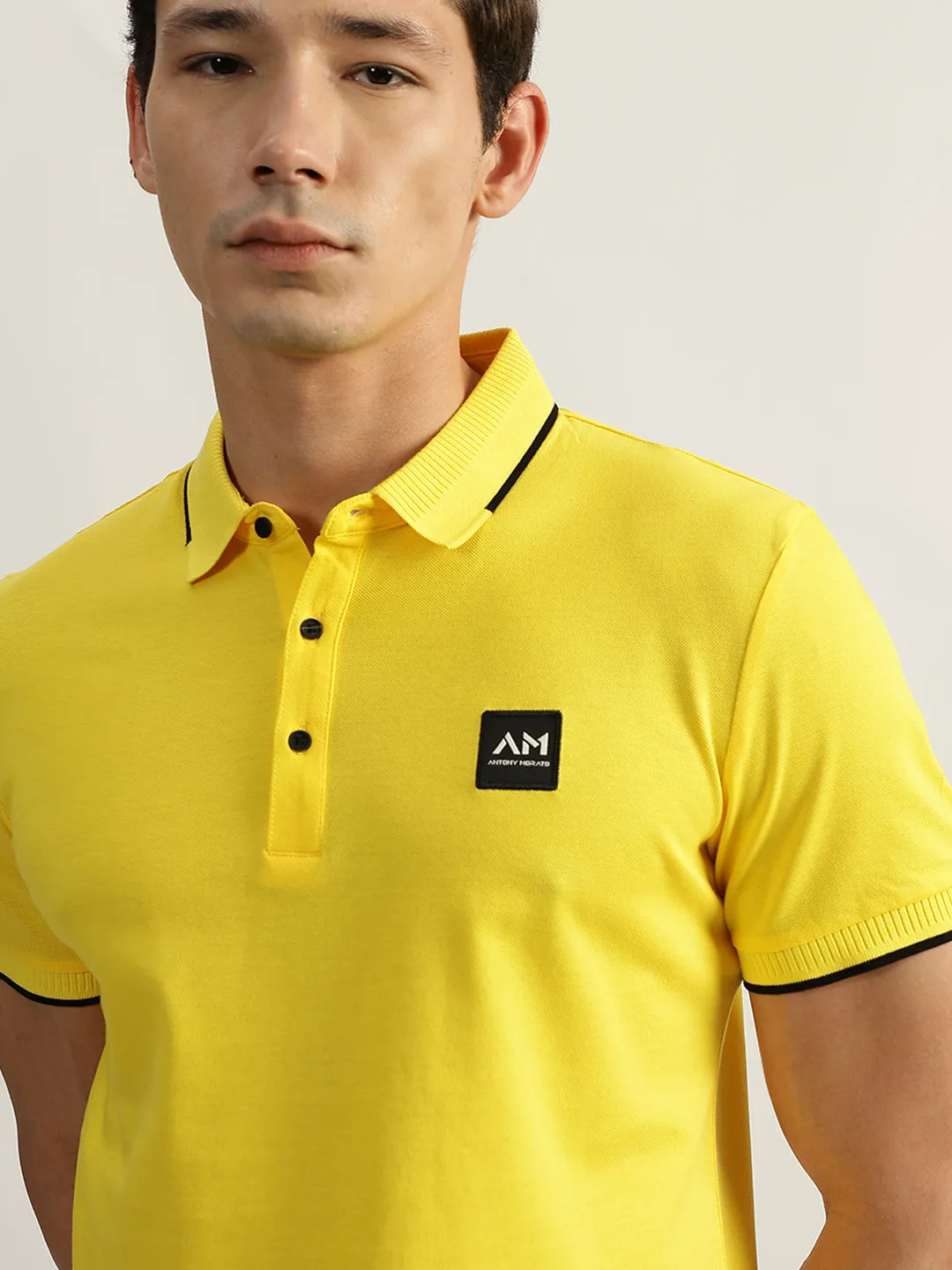 Antony Morato Men Yellow Solid Polo Collar Short Sleeves T-Shirt