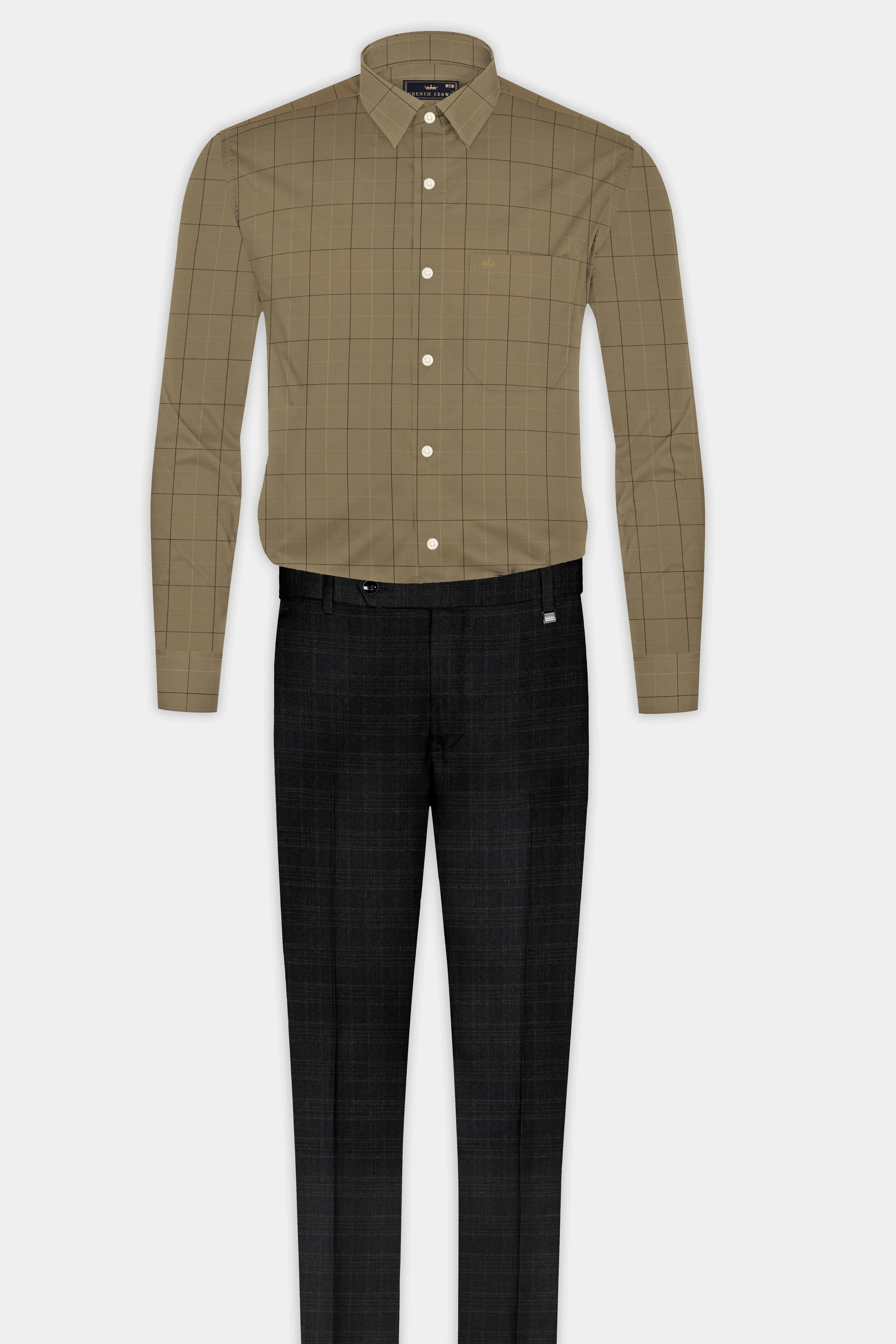 Arrowtown Brown Checked Dobby Textured Premium Giza Cotton Shirt