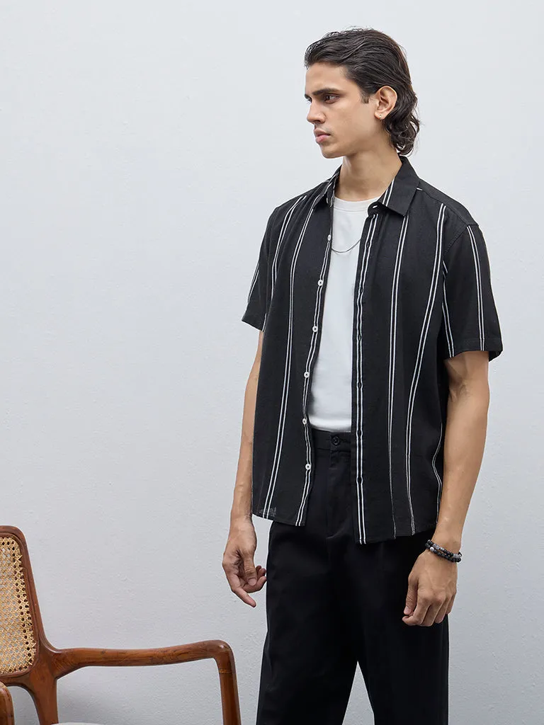 Ascot Black Striped Relaxed-Fit Shirt