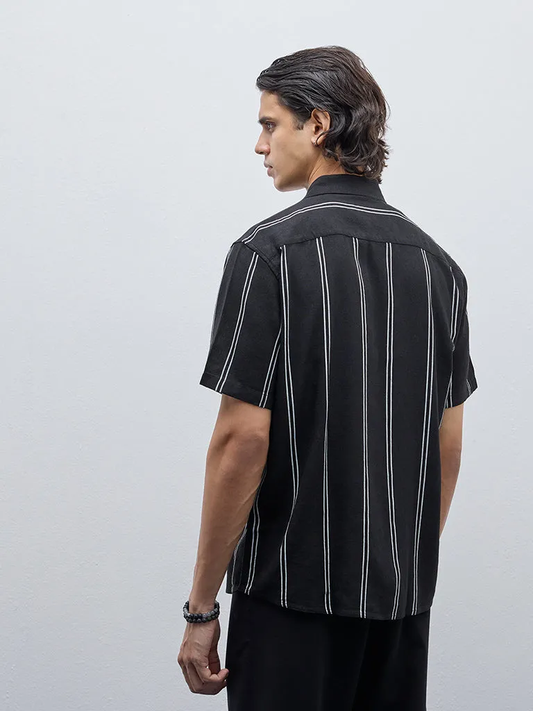 Ascot Black Striped Relaxed-Fit Shirt