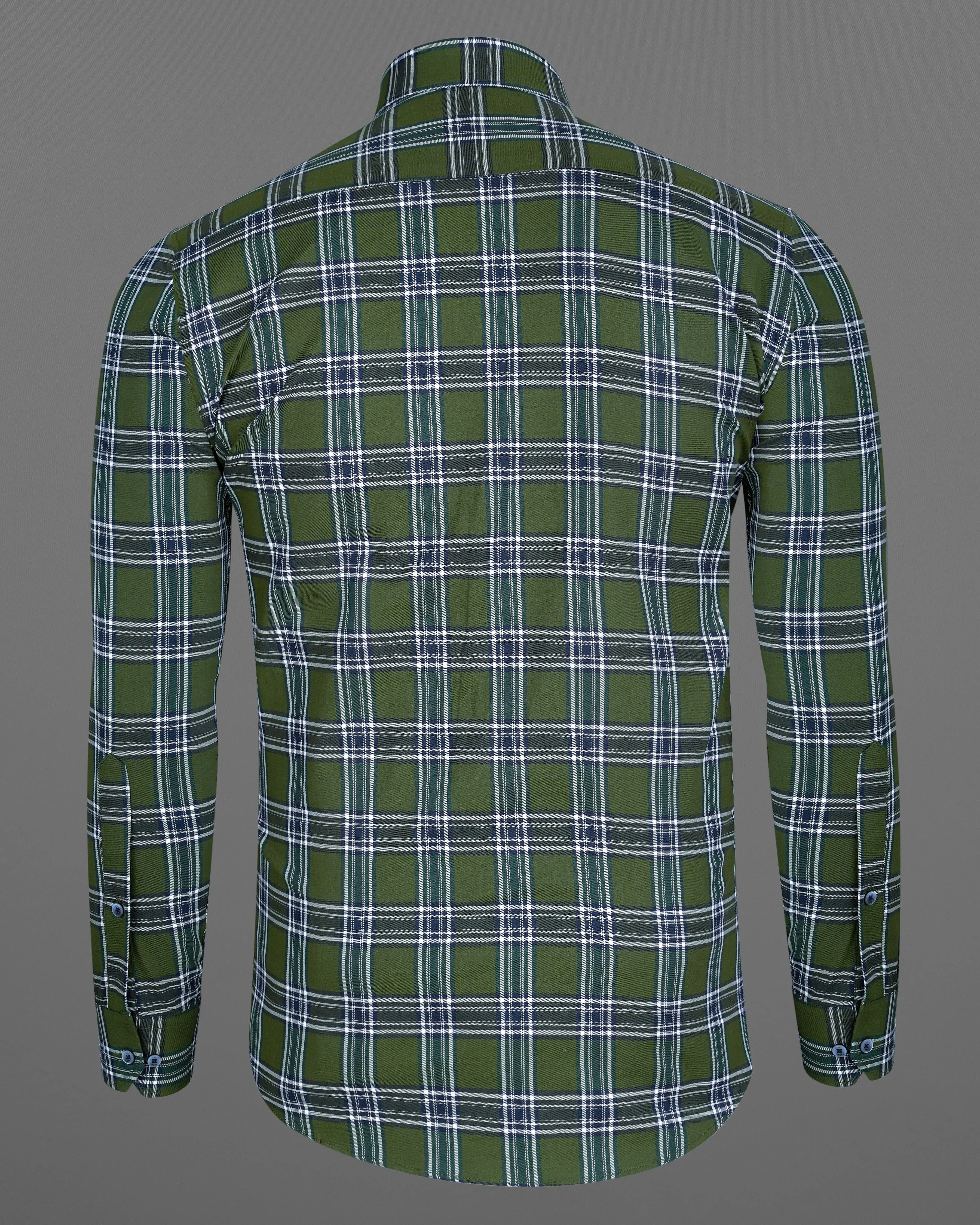 Asparagus Green with Bright White Twill Plaid Premium Cotton Shirt