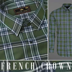 Asparagus Green with Bright White Twill Plaid Premium Cotton Shirt