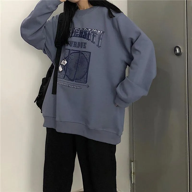 Autumn Thin Pullover Women Jumper Letter Sweatshirt Korean Casual Loose Tops Sweatshirt Vintage Harajuku Hoodie Polerones Mujer