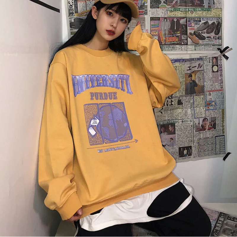 Autumn Thin Pullover Women Jumper Letter Sweatshirt Korean Casual Loose Tops Sweatshirt Vintage Harajuku Hoodie Polerones Mujer