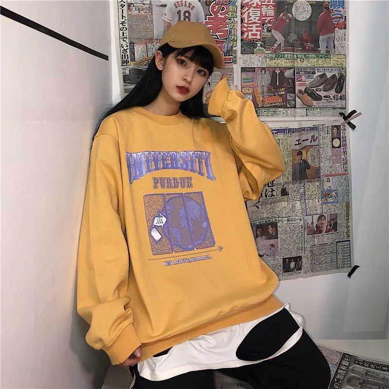 Autumn Thin Pullover Women Jumper Letter Sweatshirt Korean Casual Loose Tops Sweatshirt Vintage Harajuku Hoodie Polerones Mujer