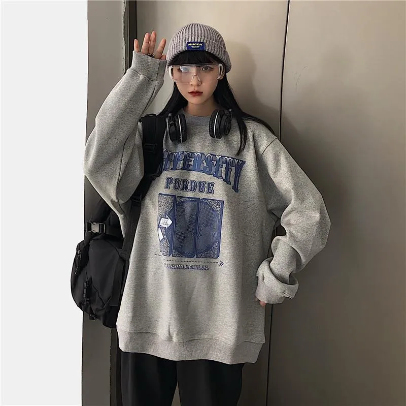 Autumn Thin Pullover Women Jumper Letter Sweatshirt Korean Casual Loose Tops Sweatshirt Vintage Harajuku Hoodie Polerones Mujer