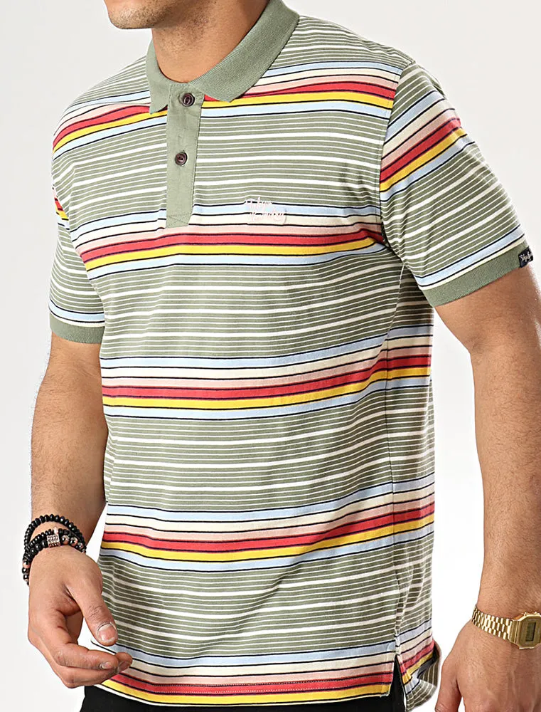 Bakersfield Striped Cotton Jersey Polo Shirt in Green Bay - Tokyo Laundry