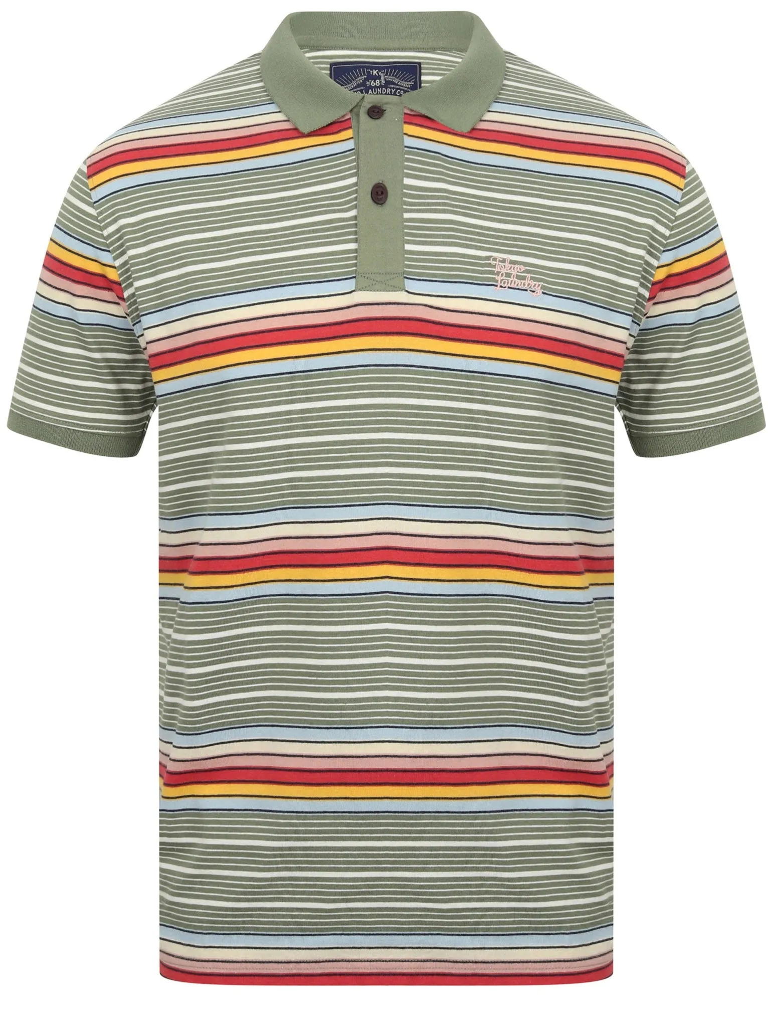 Bakersfield Striped Cotton Jersey Polo Shirt in Green Bay - Tokyo Laundry