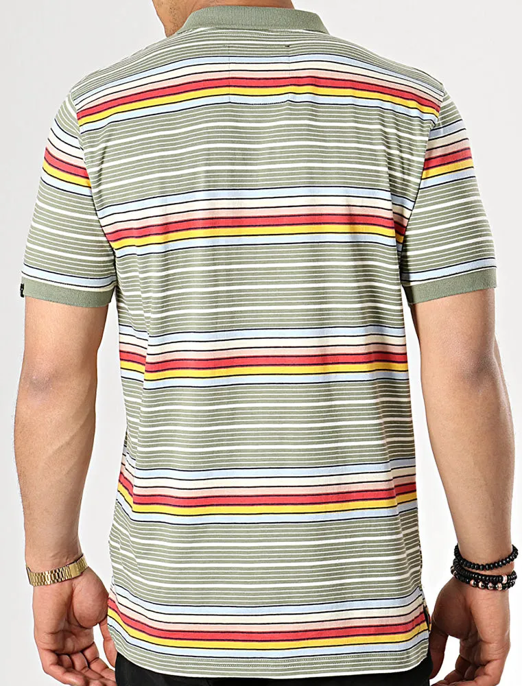 Bakersfield Striped Cotton Jersey Polo Shirt in Green Bay - Tokyo Laundry