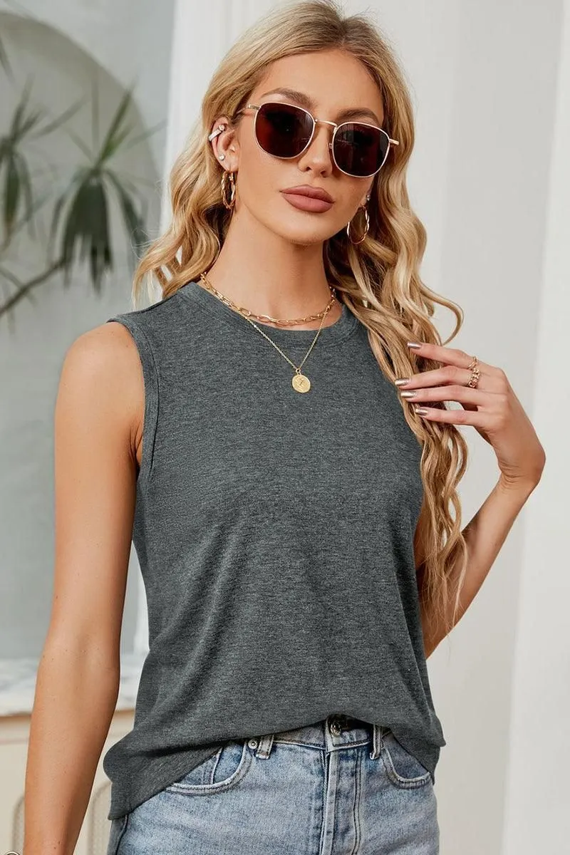 BASIC CREW NECK SLEEVELESS T SHIRTS