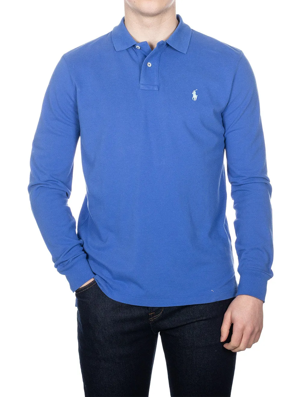 Basic Mesh Long Sleeve Polo Blue