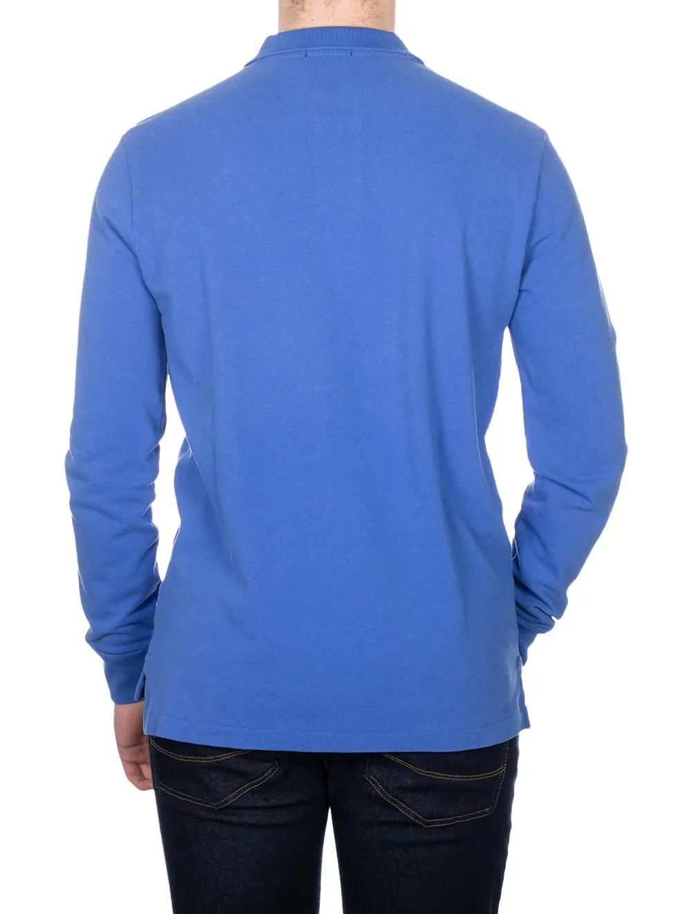 Basic Mesh Long Sleeve Polo Blue