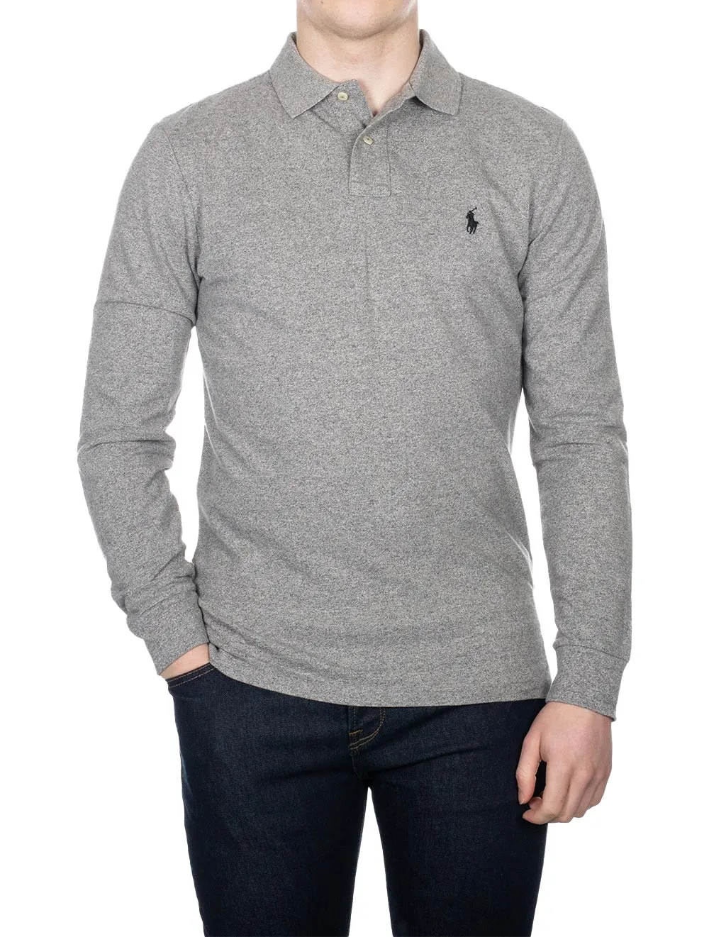 Basic Mesh Long Sleeve Polo Grey