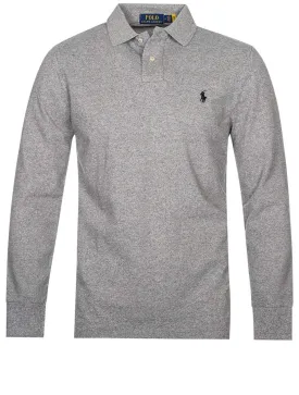 Basic Mesh Long Sleeve Polo Grey