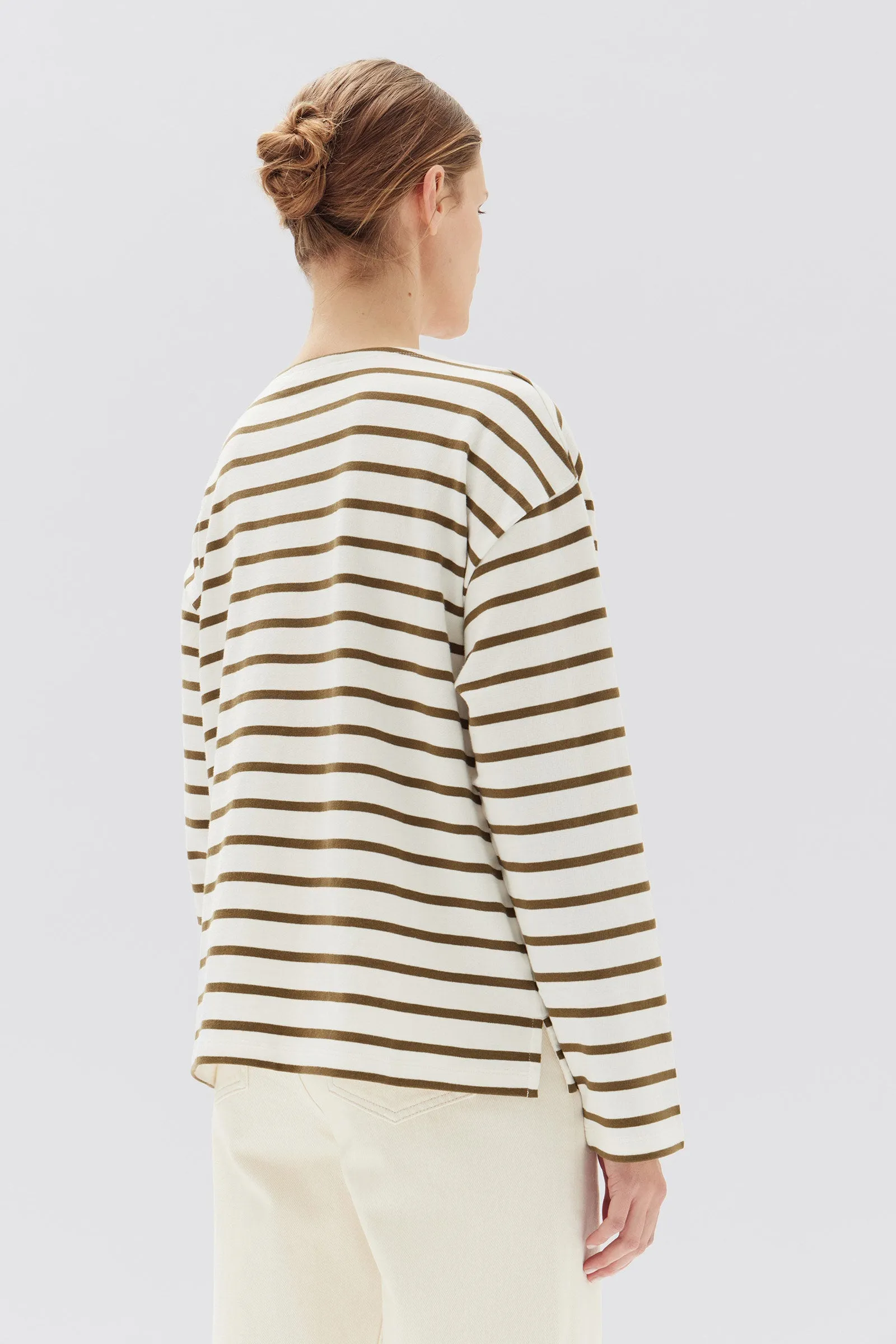 Bateau Tan White Stripe Organic LS Top