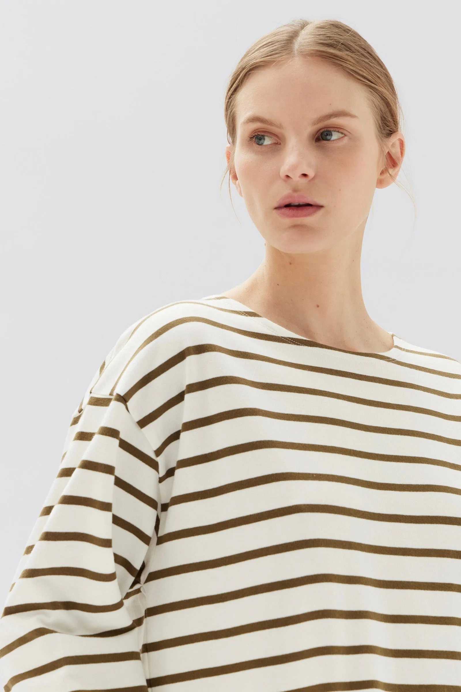 Bateau Tan White Stripe Organic LS Top