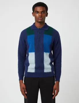 Beams Plus Gradation Stripe Knit Polo Shirt - Navy Blue