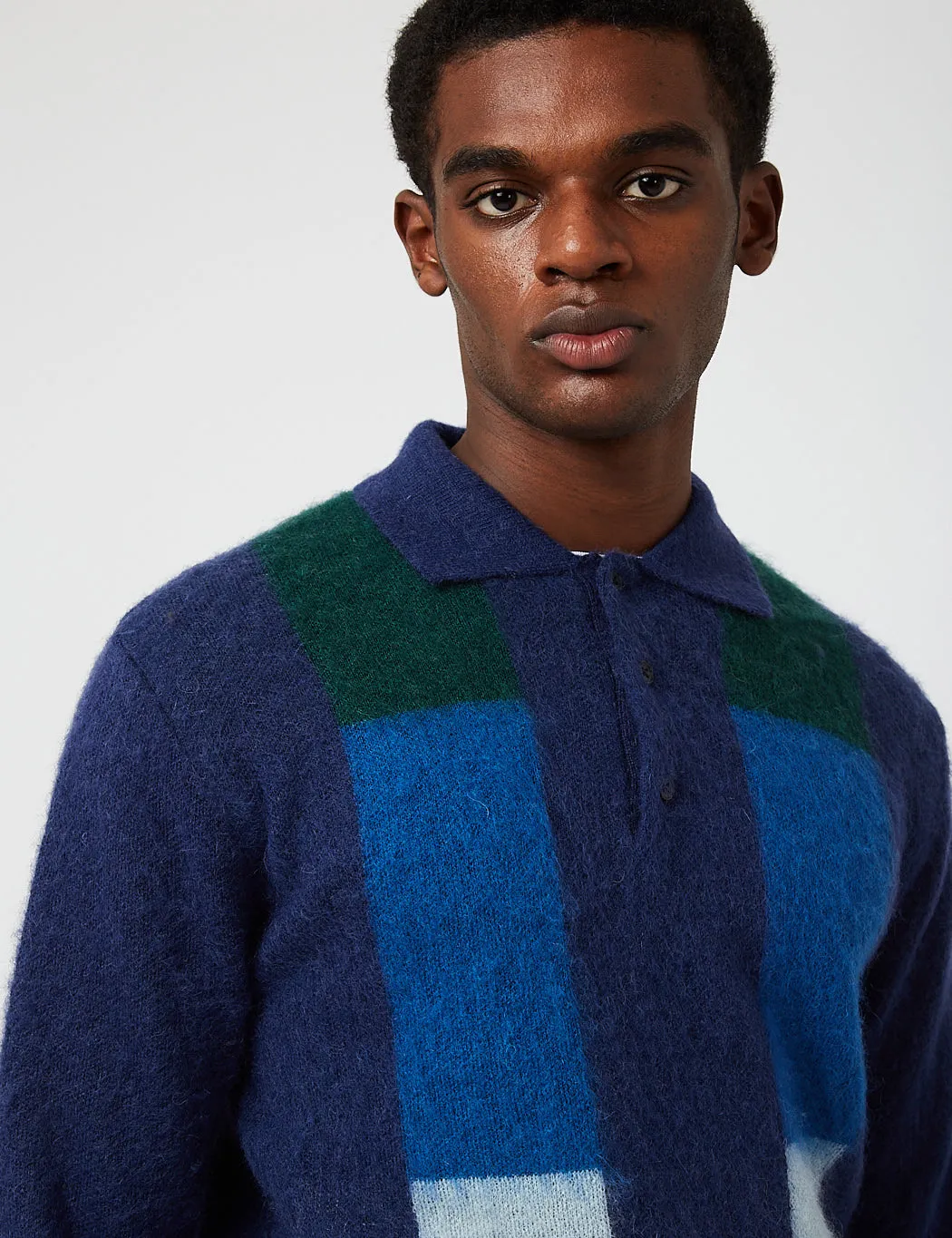 Beams Plus Gradation Stripe Knit Polo Shirt - Navy Blue