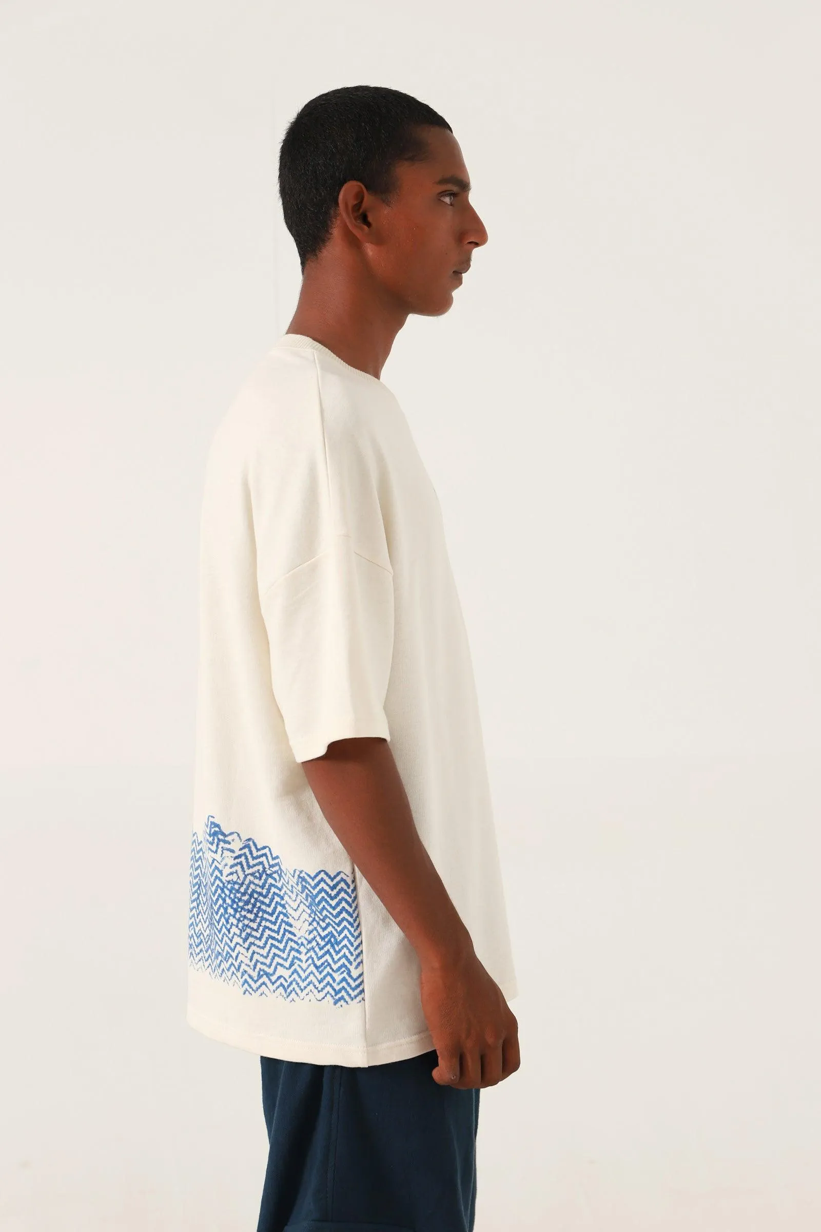 BEIGE BLOCK PRINTED T-SHIRT