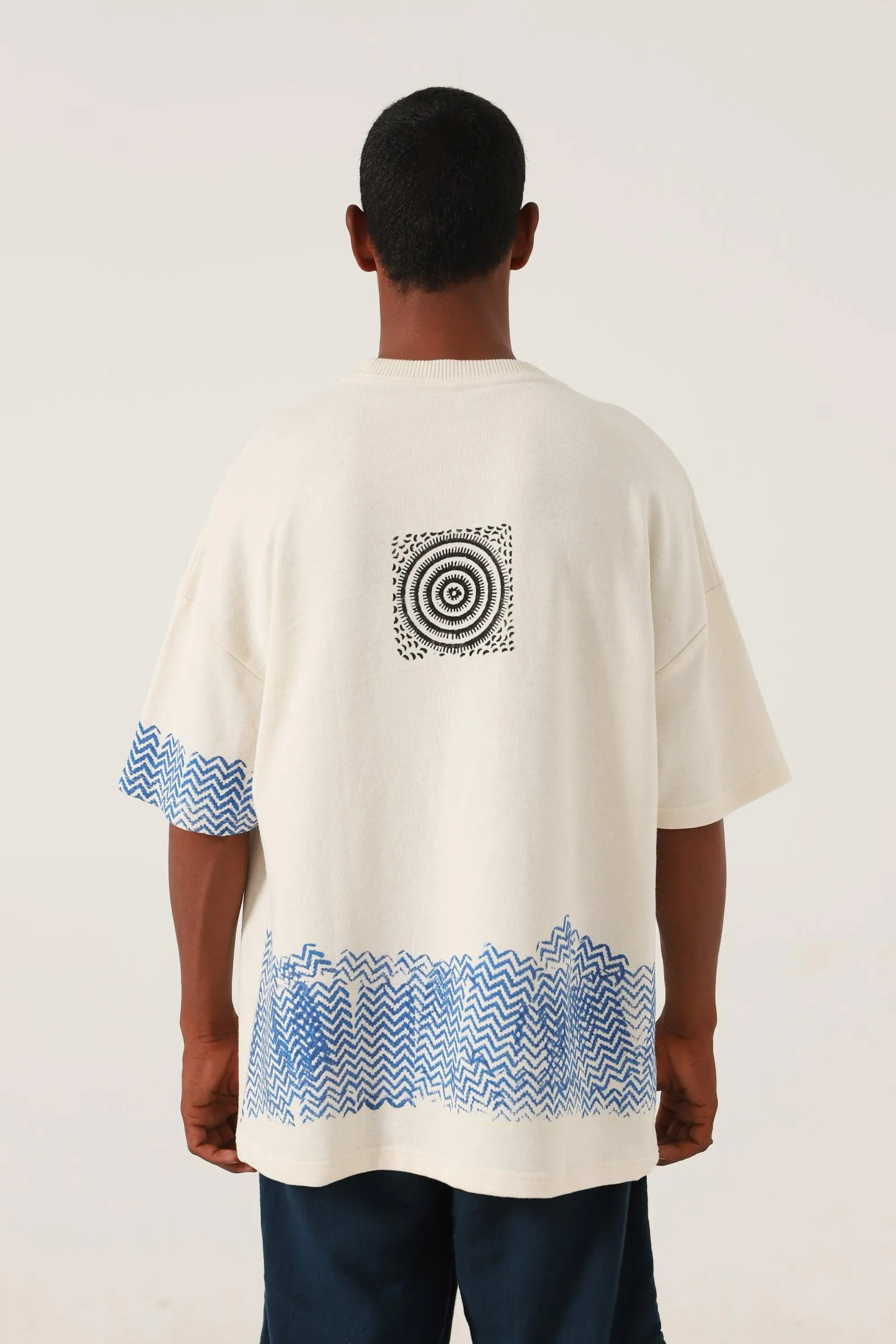 BEIGE BLOCK PRINTED T-SHIRT