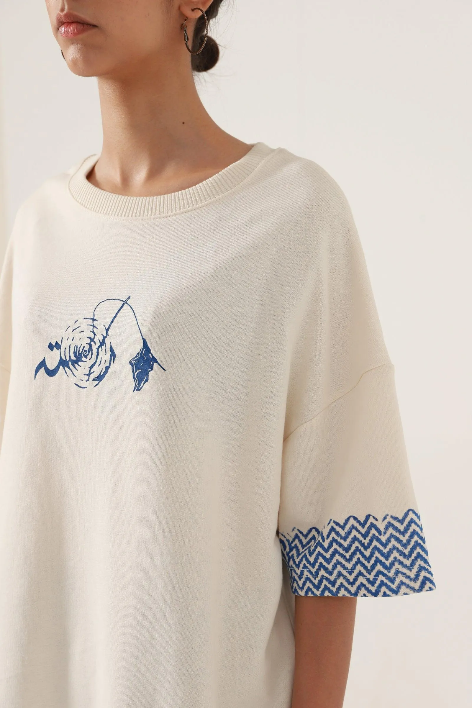 BEIGE BLOCK PRINTED T-SHIRT