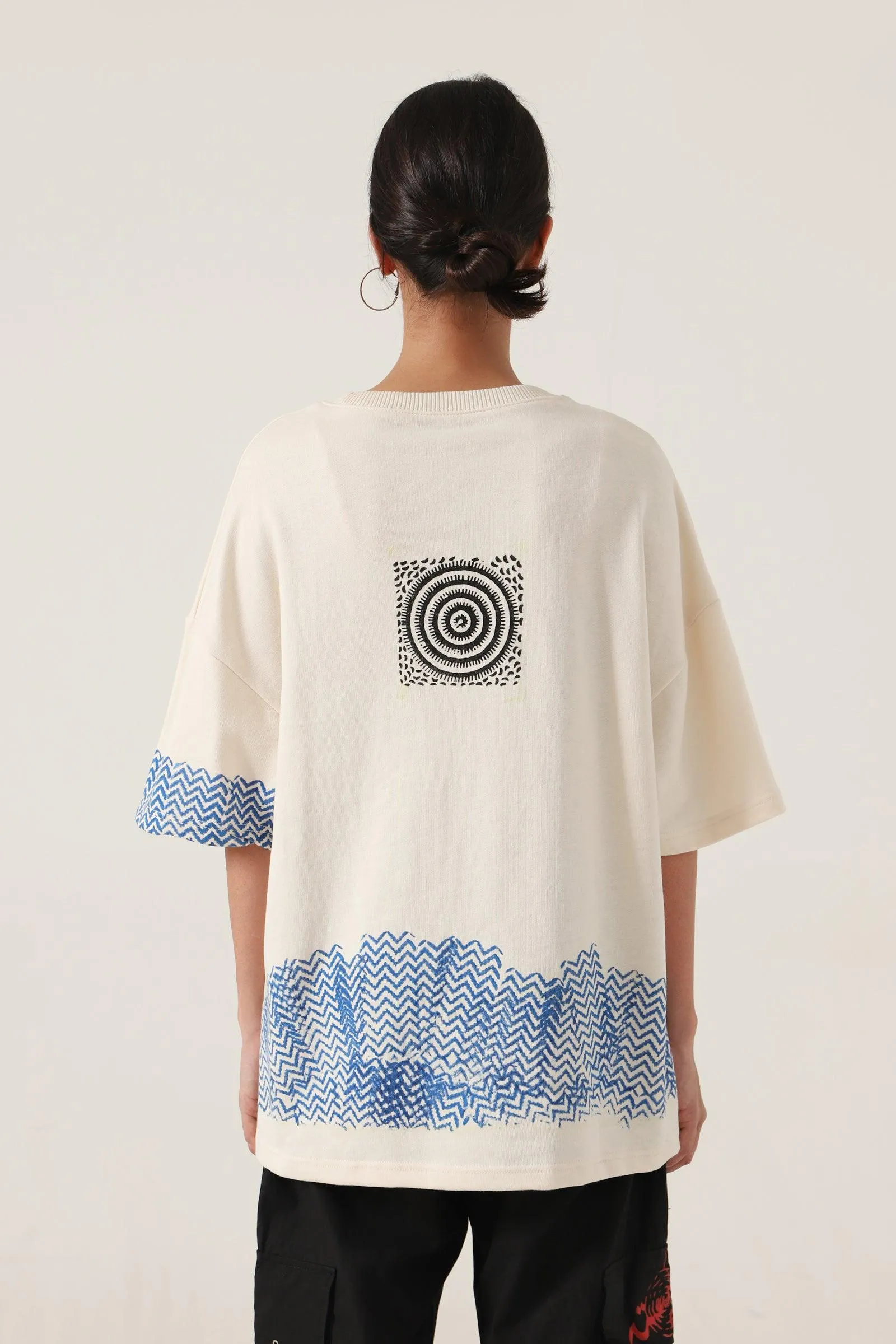 BEIGE BLOCK PRINTED T-SHIRT