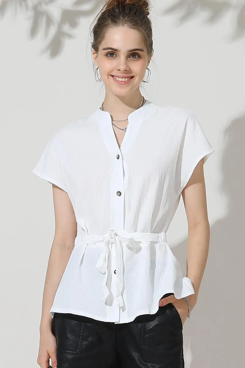 BELTED WAIST BUTTON UP COTTON SHIRTS