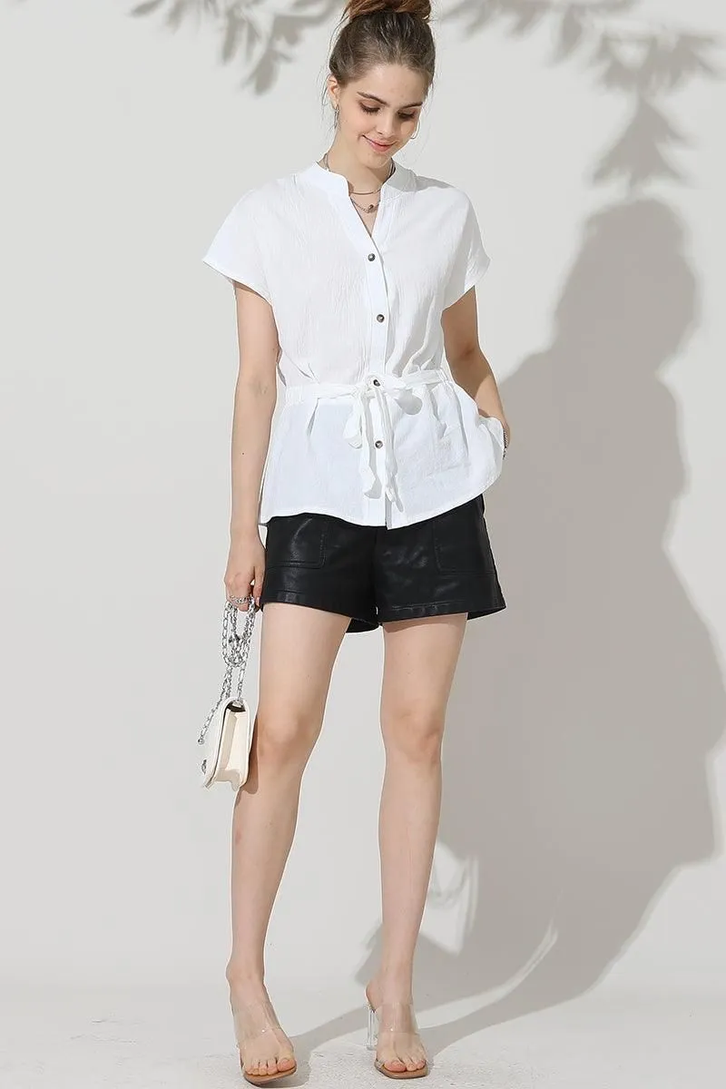 BELTED WAIST BUTTON UP COTTON SHIRTS