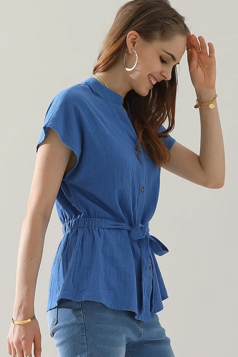 BELTED WAIST BUTTON UP COTTON SHIRTS