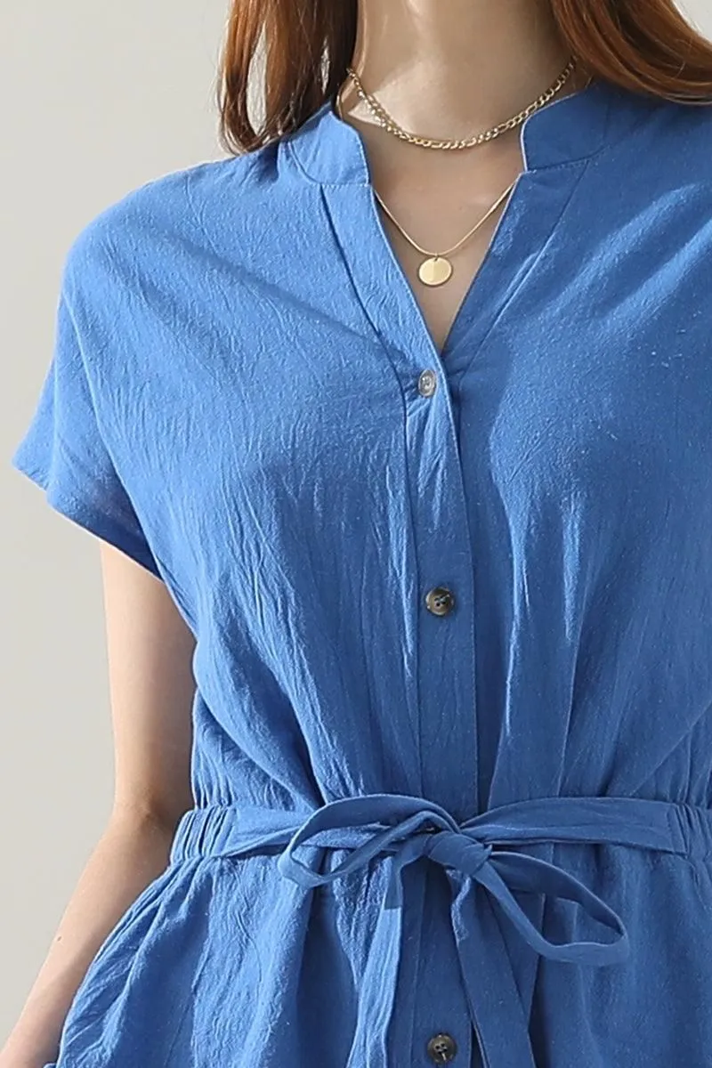 BELTED WAIST BUTTON UP COTTON SHIRTS