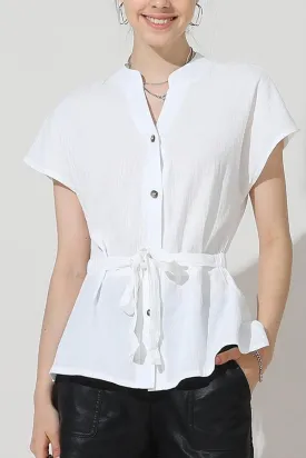 BELTED WAIST BUTTON UP COTTON SHIRTS